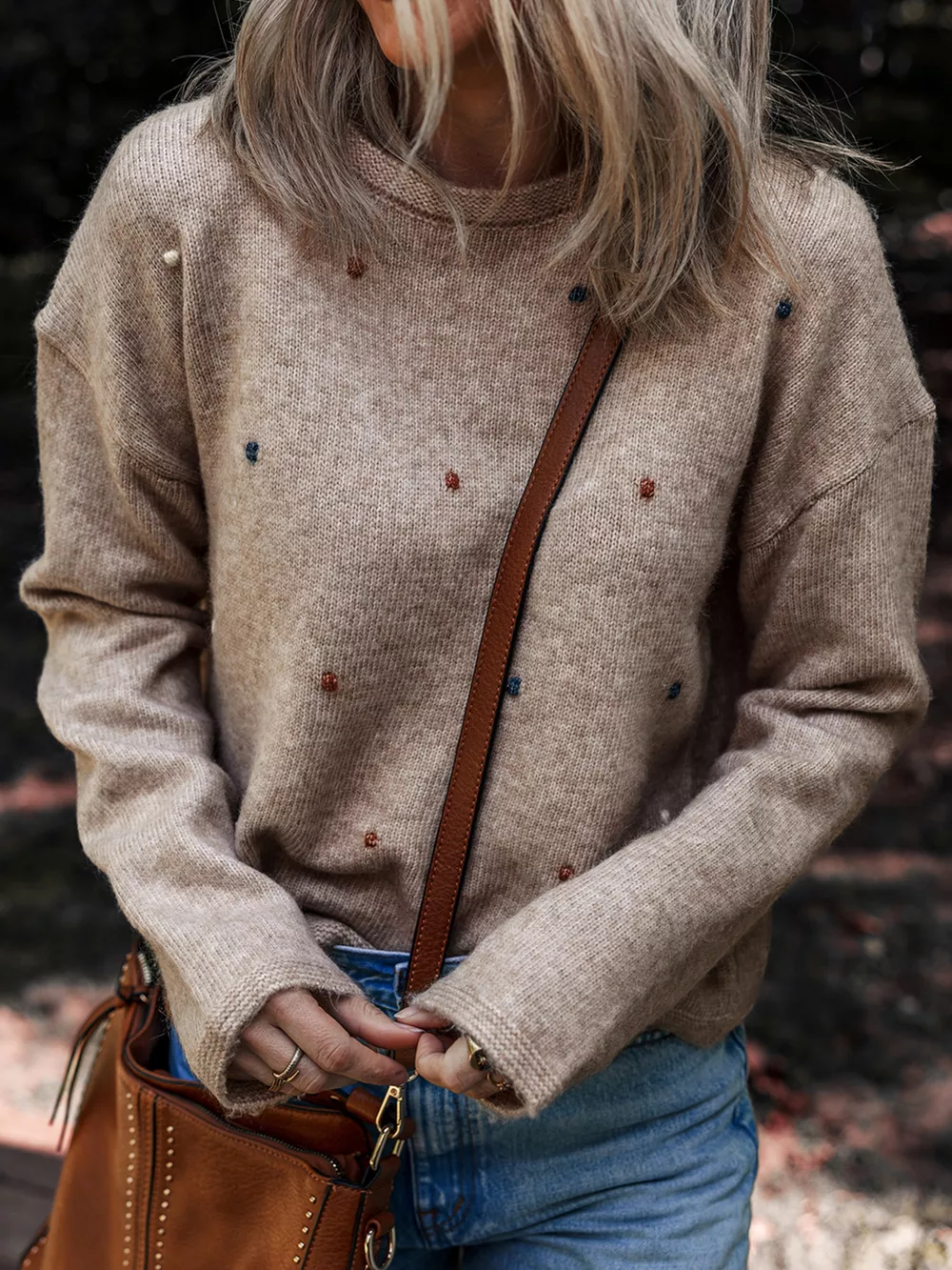 Contrast Colored Dot Detail Drop Shoulder Sweater, image 5