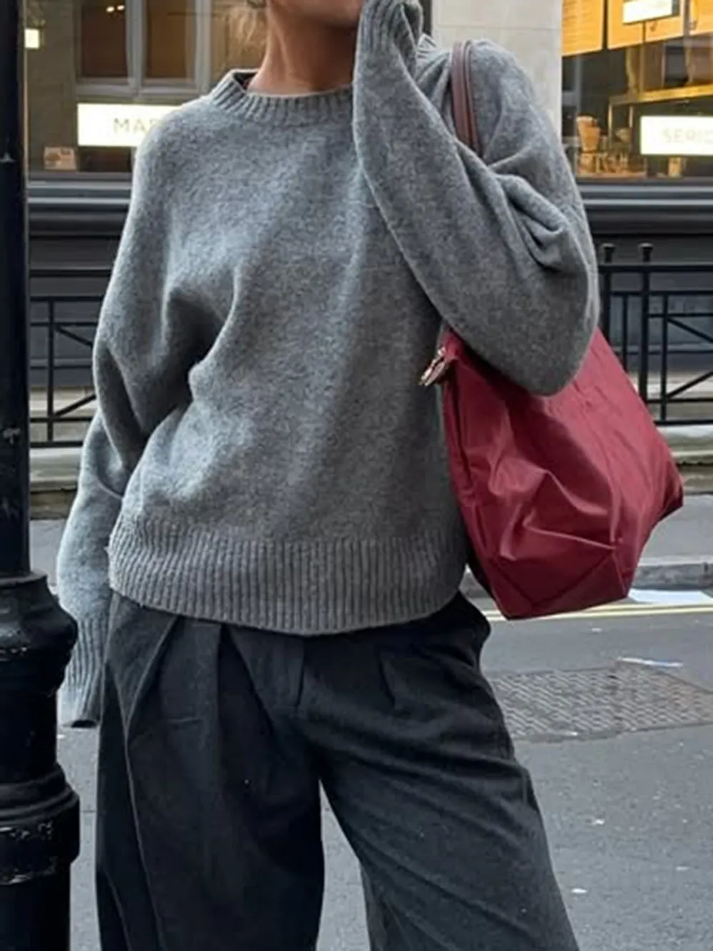 Ribbed Crewneck Drop Shoulder Sweater, image 5