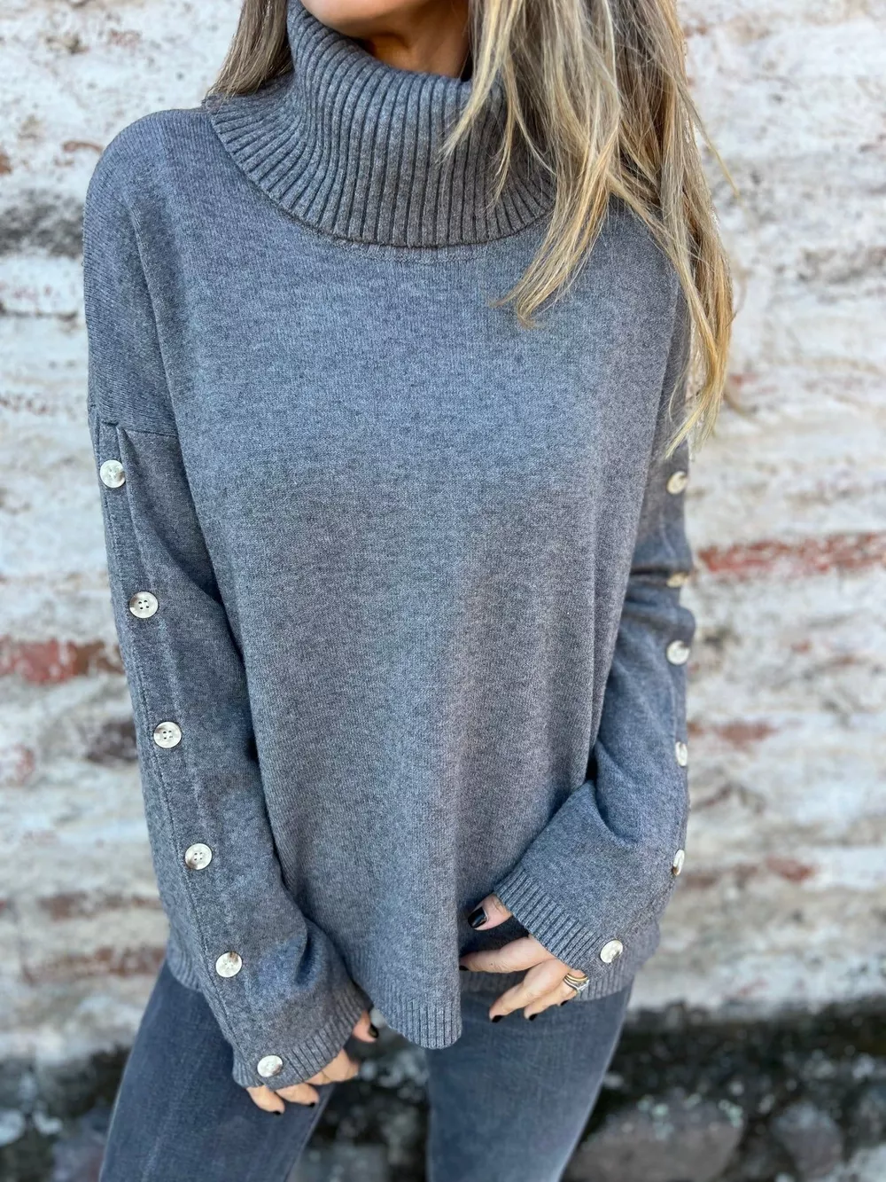 Full Size Turtleneck Long Sleeve Sweater Plus Size, image 4