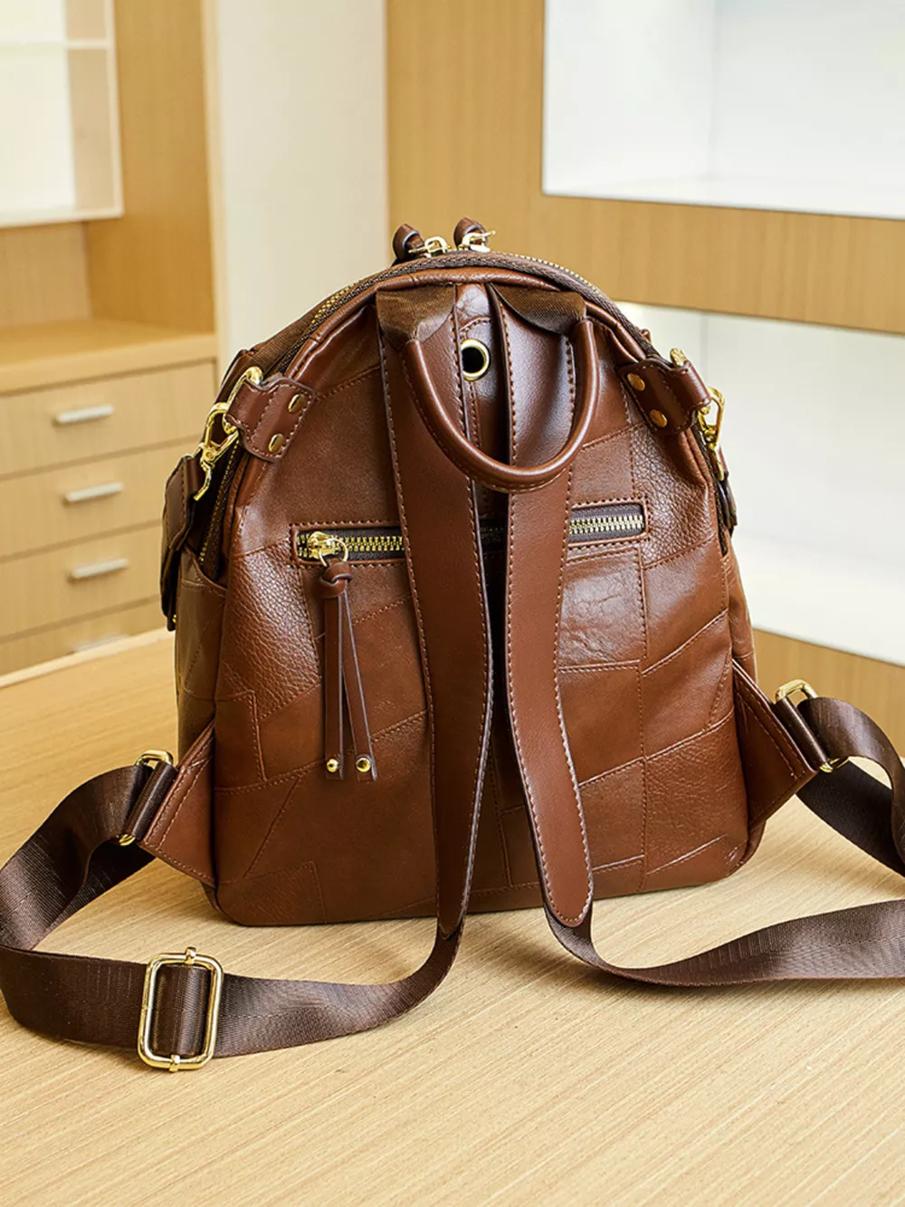 Patchwork Leather Convertible Backpack Bag, image 7