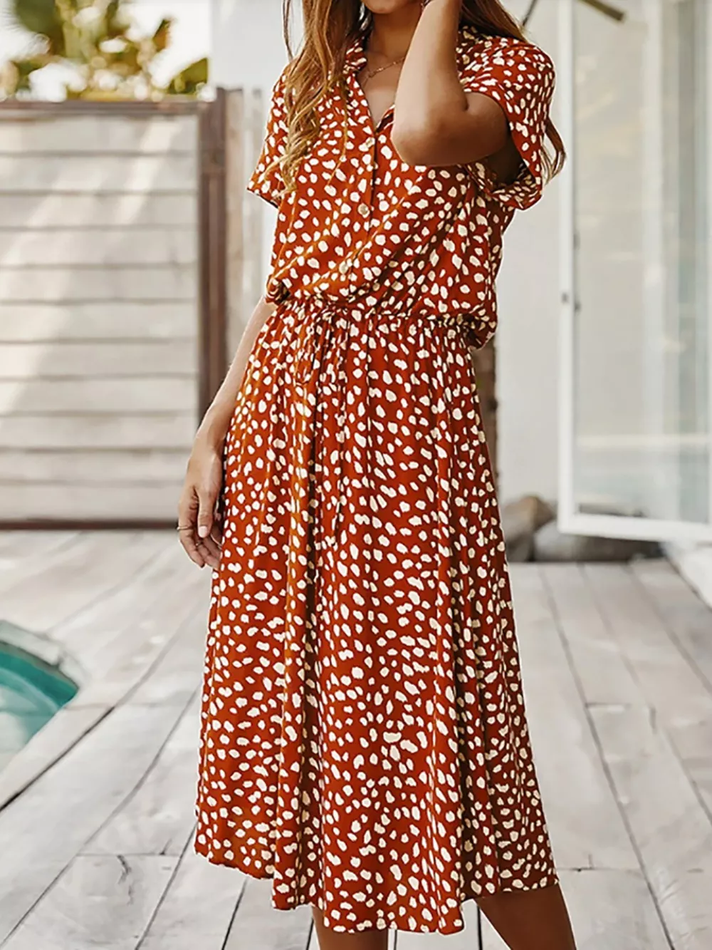 Polka Dot Button Front Midi Dress, image 11