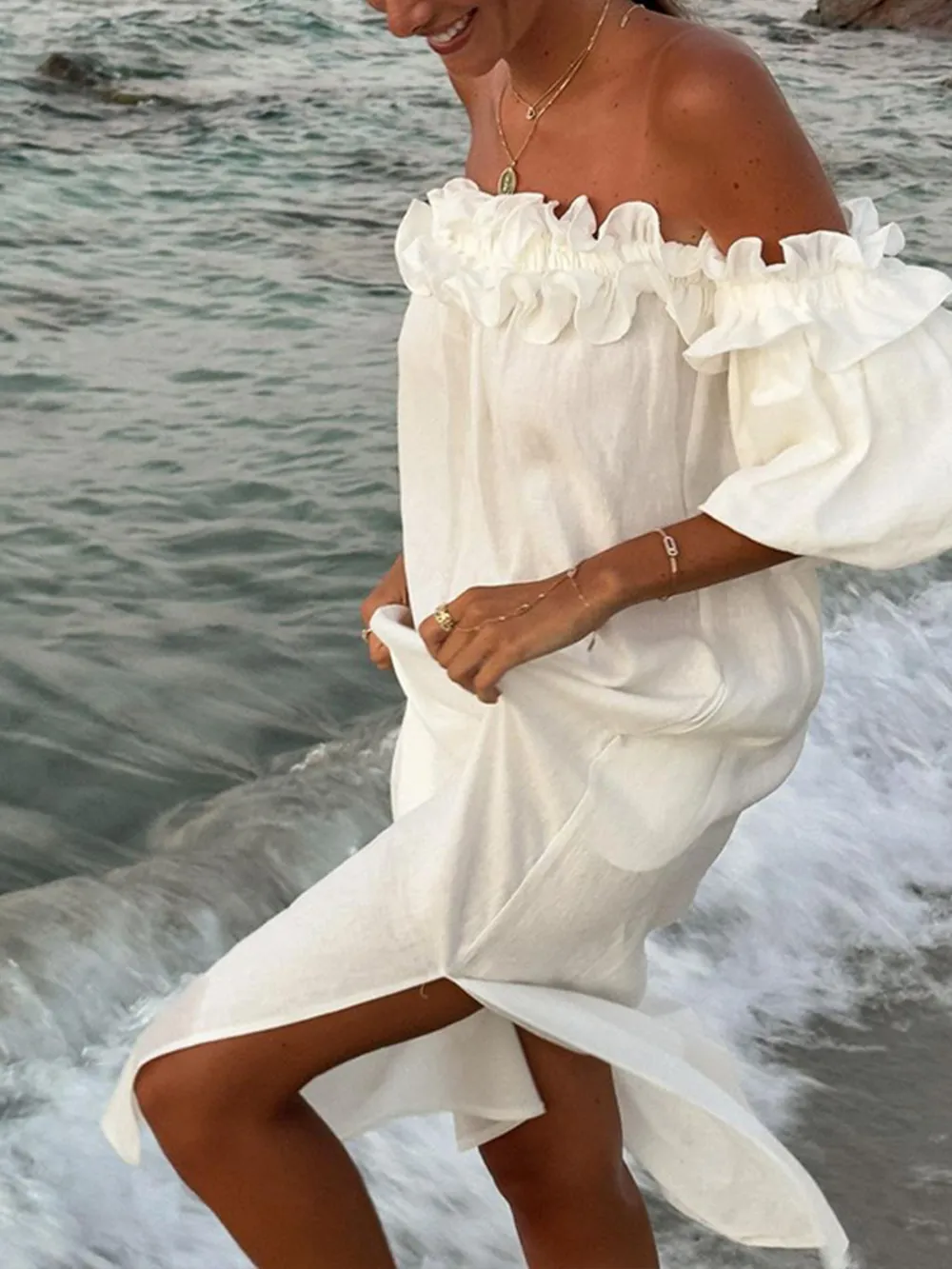 Side Slit Off-Shoulder Dress, image 8
