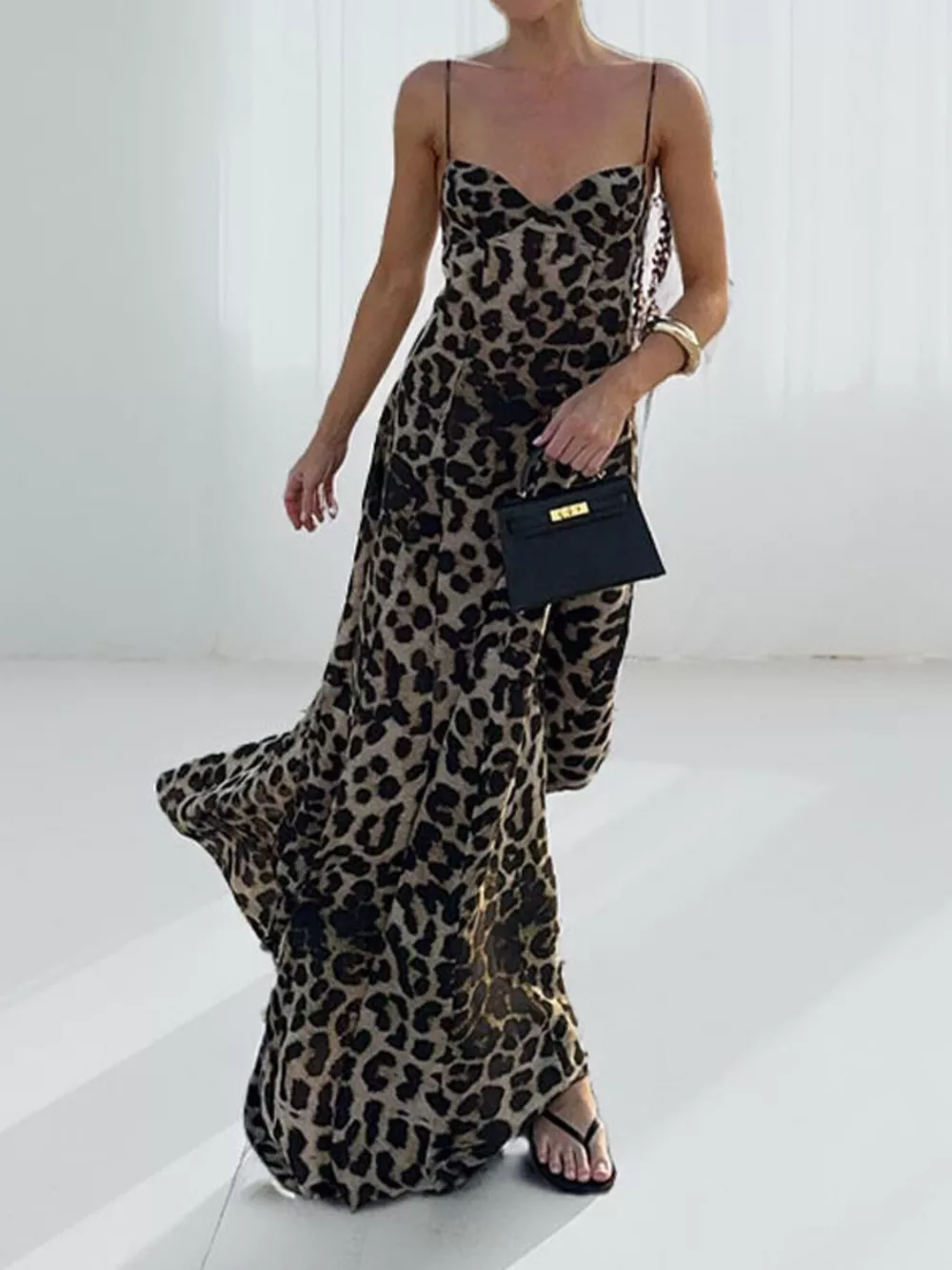 Leopard Sweetheart Neck Maxi Dress, image 2