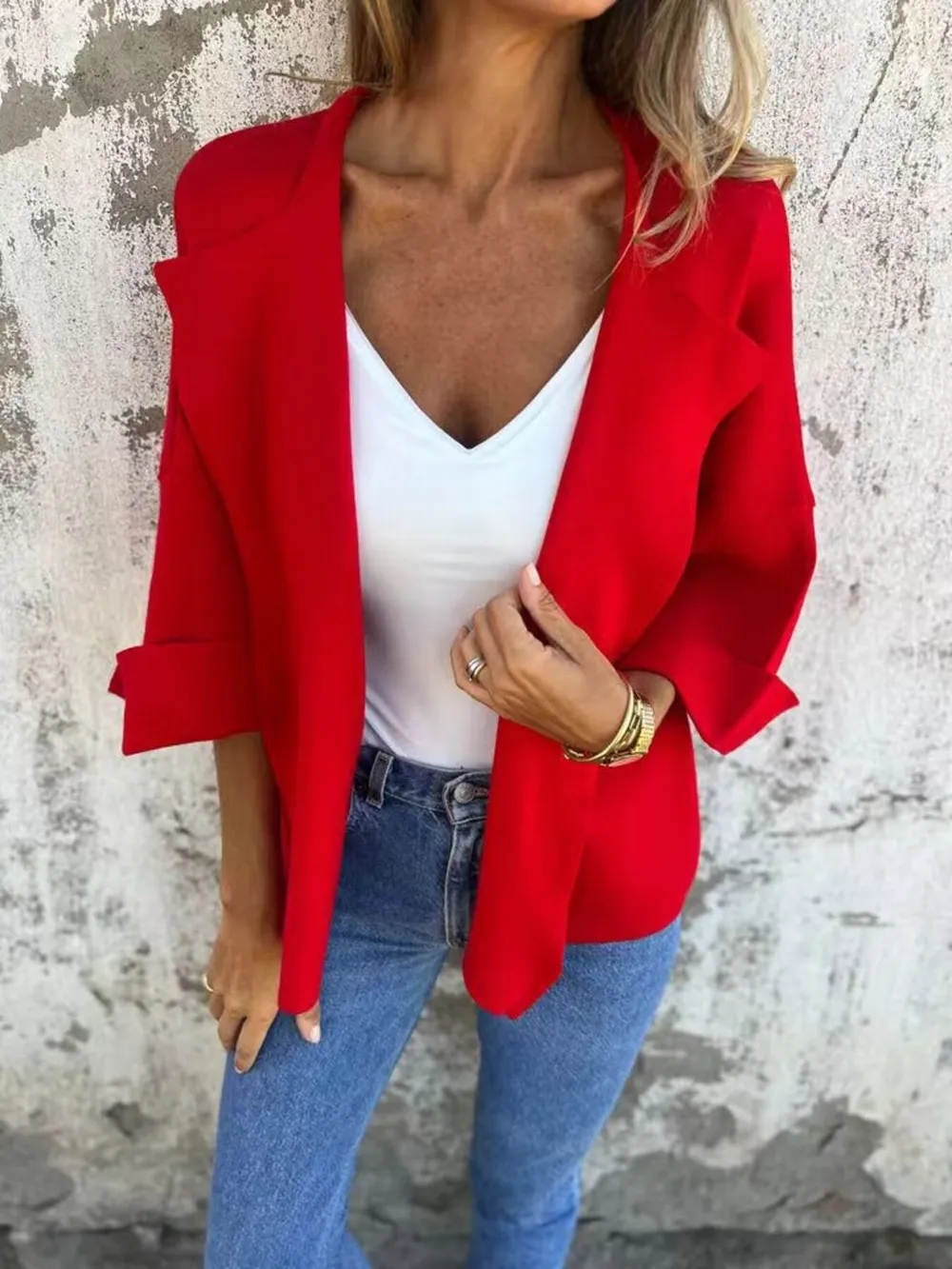 Full Size Open Front 3/4 Sleeve Cardigan Plus Size, image 11