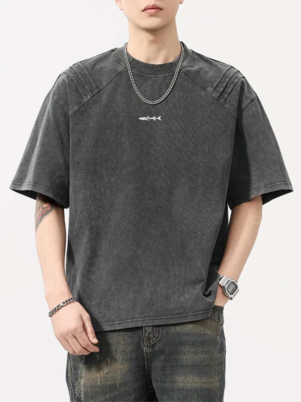 Men's Plus Size Vintage Washed Round Neck Tee