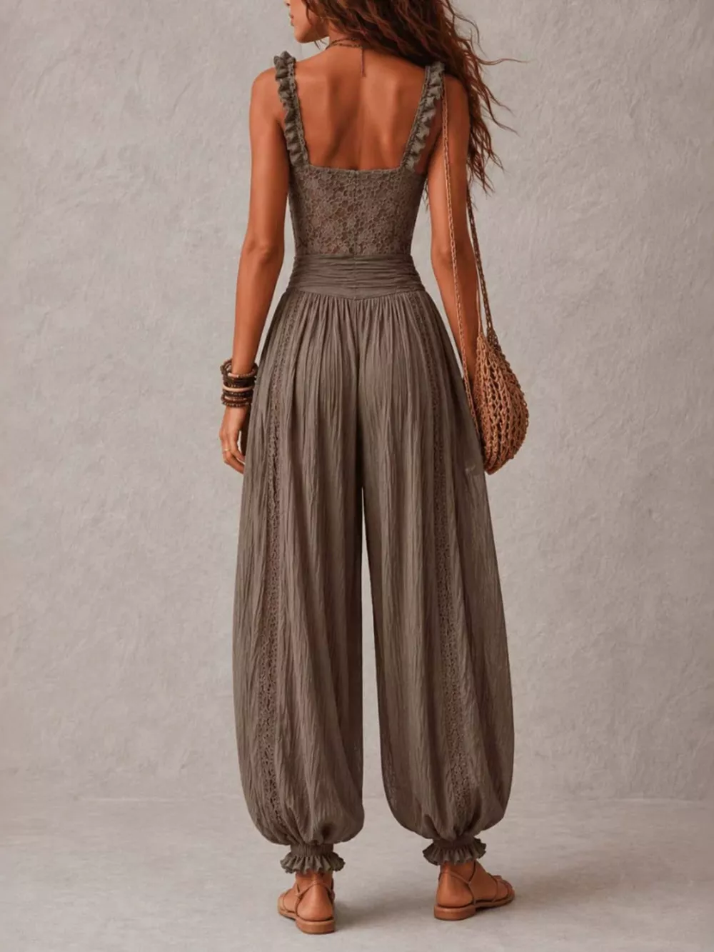 Boho Lace Corset Bodice Jumpsuit with Harem Pants, image 2