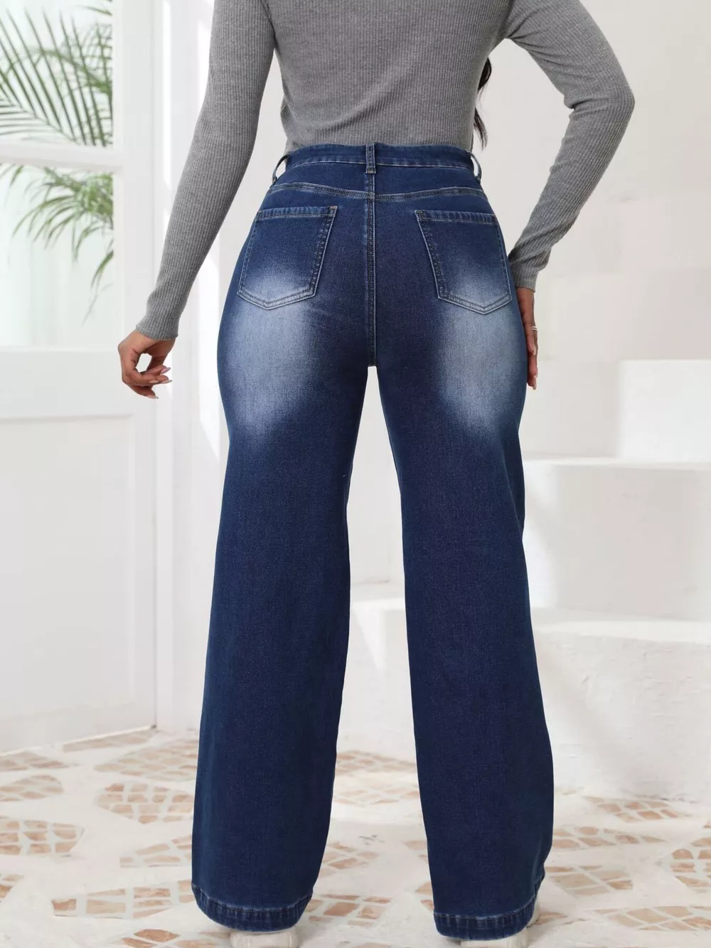 High-Waisted Washed Wide-Leg Jeans, image 3