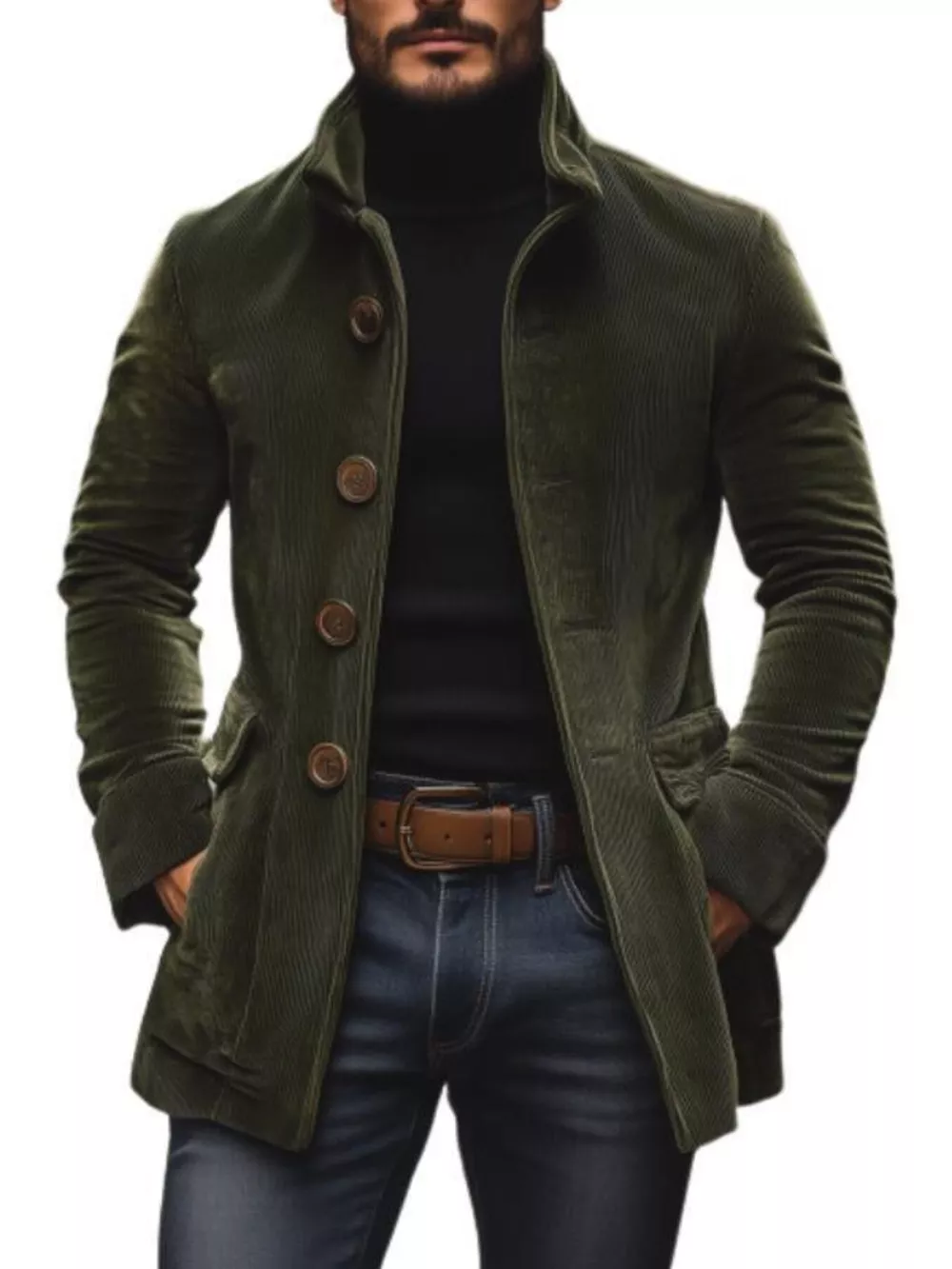 Men's Full Size Vintage Single-Breasted Stand Collar Coat Plus Size, image 3