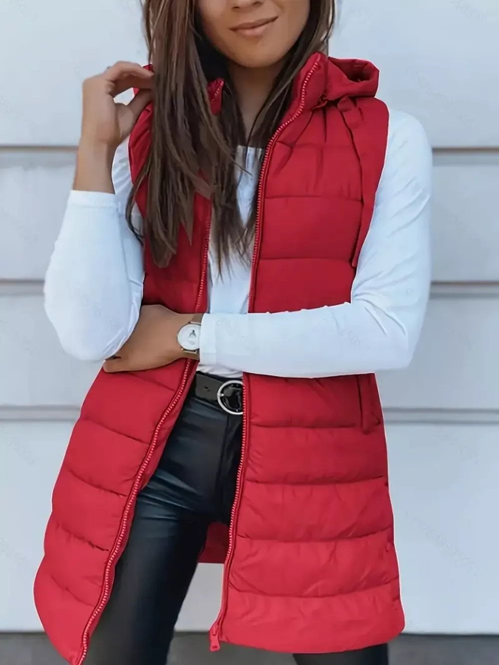 Zip Up Longline Hooded Puffer Vest Coat, image 19