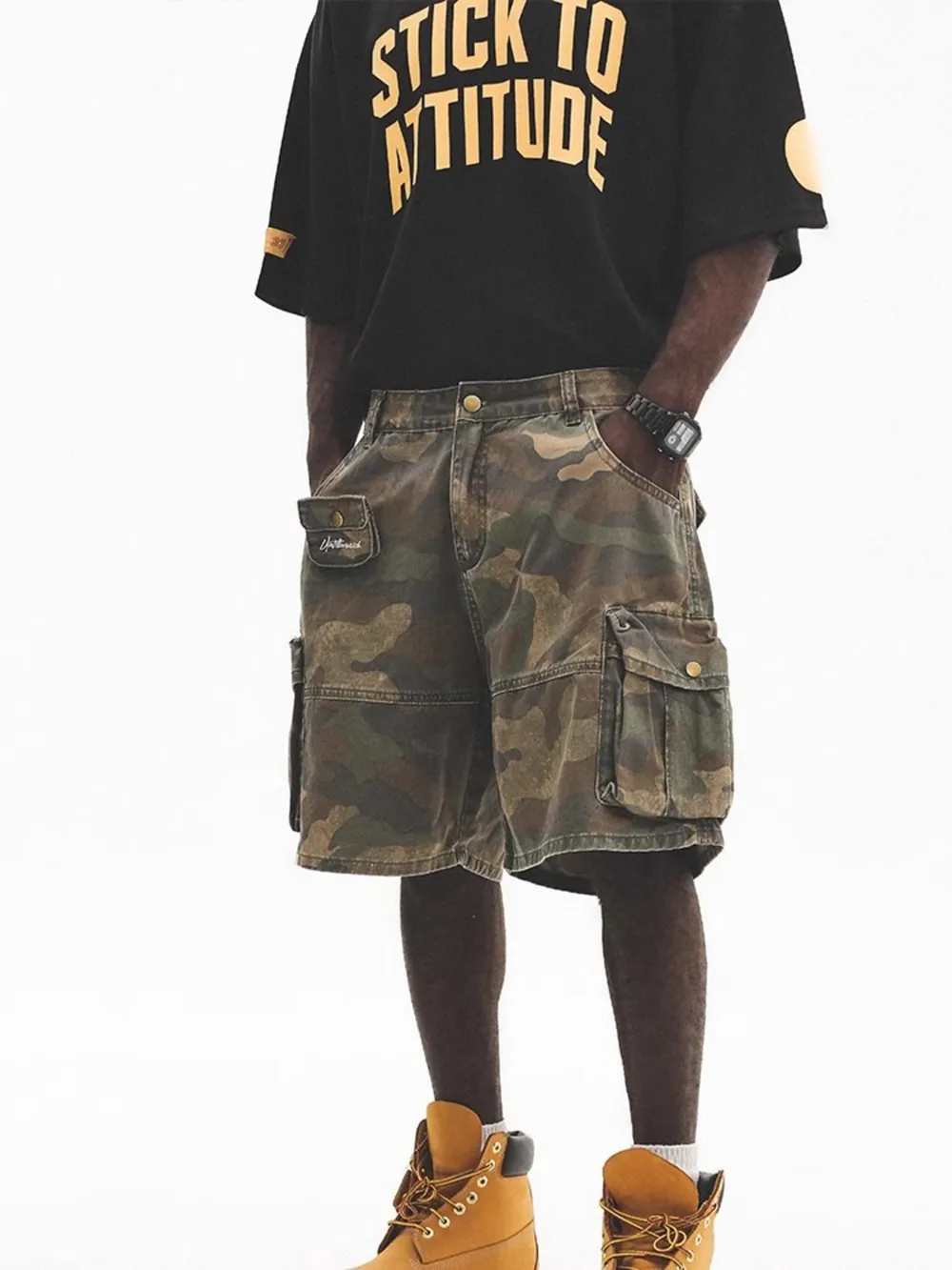 Men's Plus Size Camo Cargo Shorts with Multiple Pockets