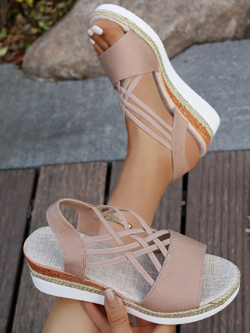 Cross-Strap Platform Wedge Sandals with Ankle Strap, image 3