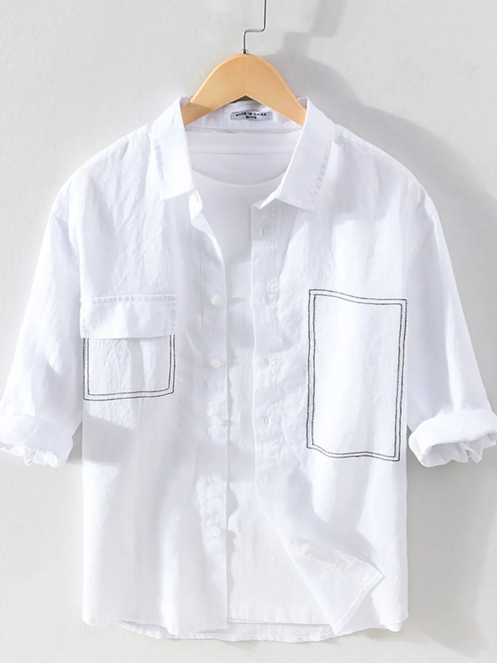 Men's Plus Size Button Up Pocketed Shirt, image 4