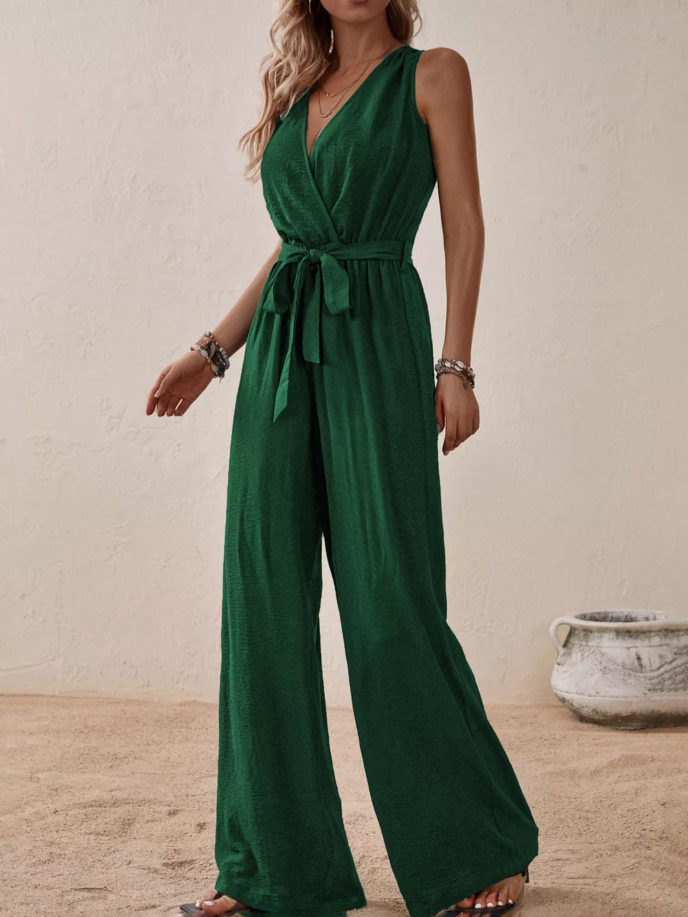 Sleeveless Tie Waist Wide Leg Jumpsuit, image 8