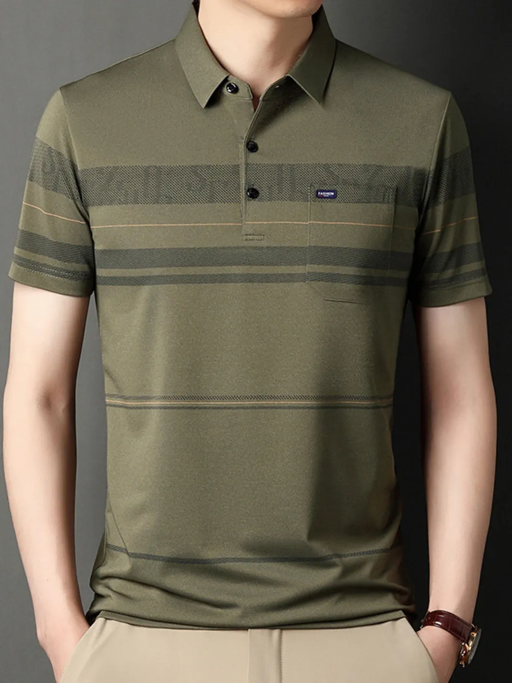 Men's Plus Size Classic Striped Business Casual Polo Shirt, image 4