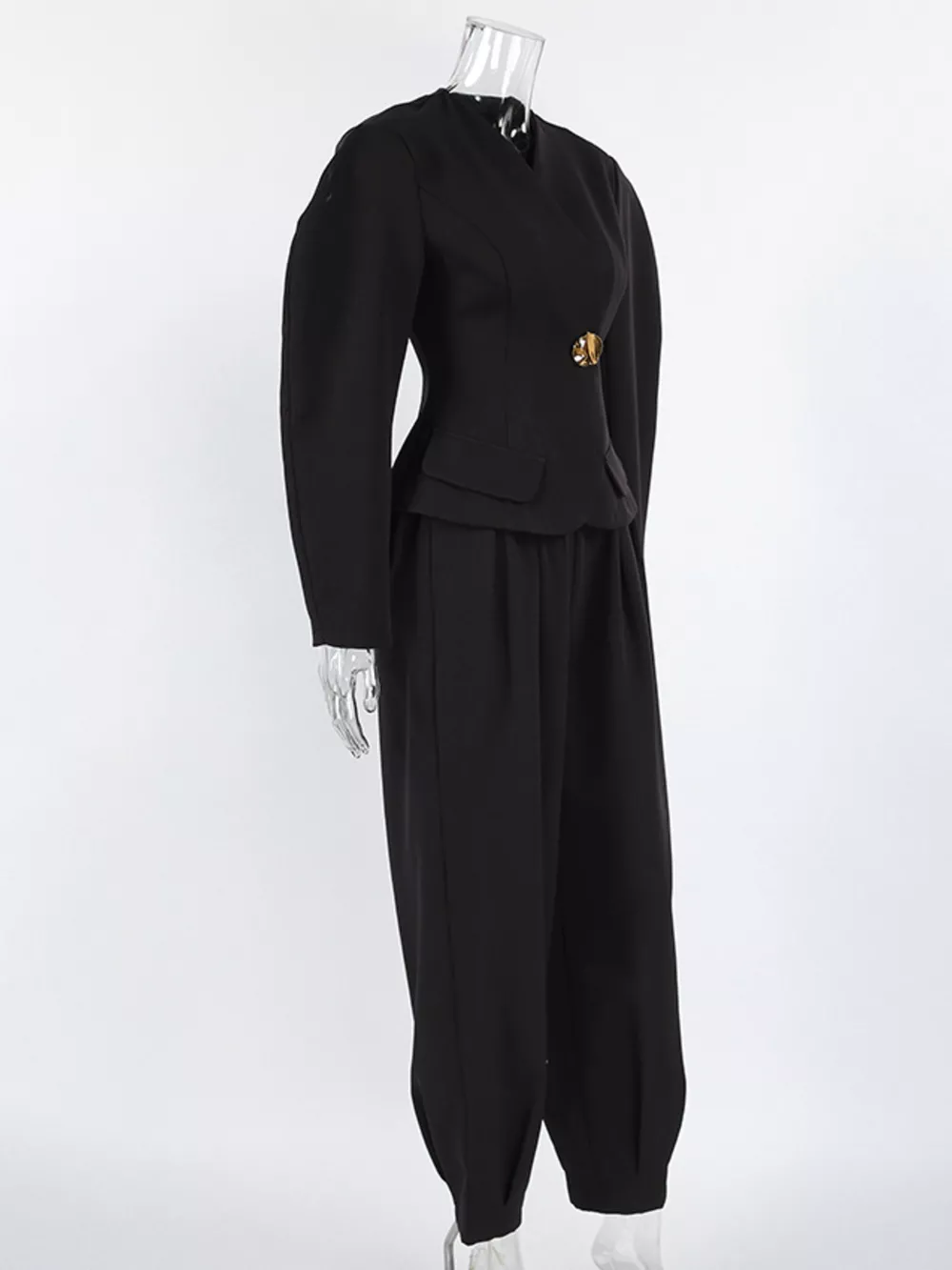 Puffy Sleeve Blazer and Wide-Leg Pants Set, image 9