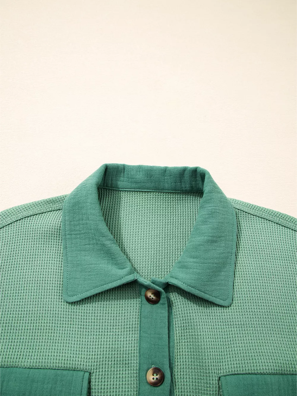 Waffle Knit Vintage Patchwork Button Up Loose Shirt, image 9