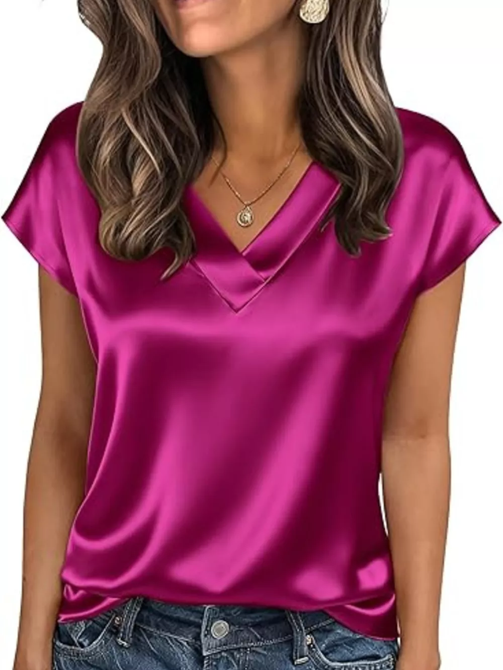 Satin V-Neck Short Sleeve Blouse, image 27