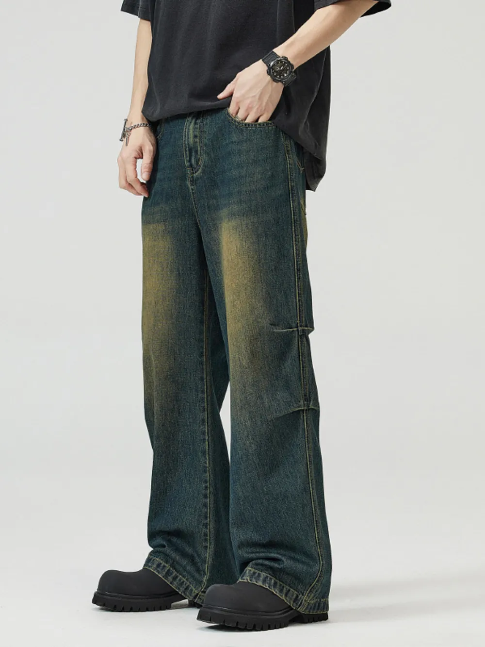 Men's Full Size Vintage Wash Wide Leg Jeans Plus Size, image 2