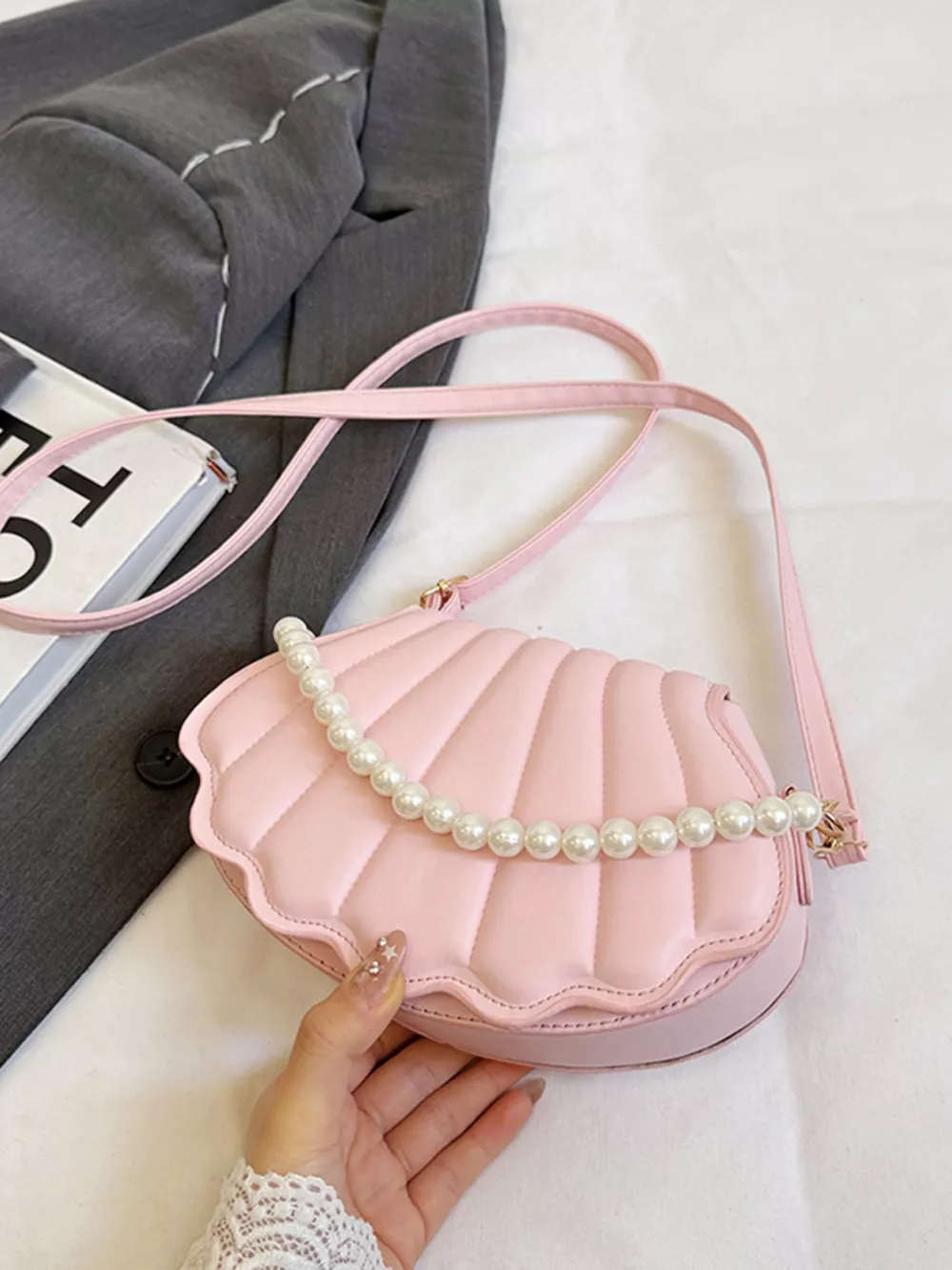 Shell-Shaped Pearl Decor Crossbody Bag, image 4