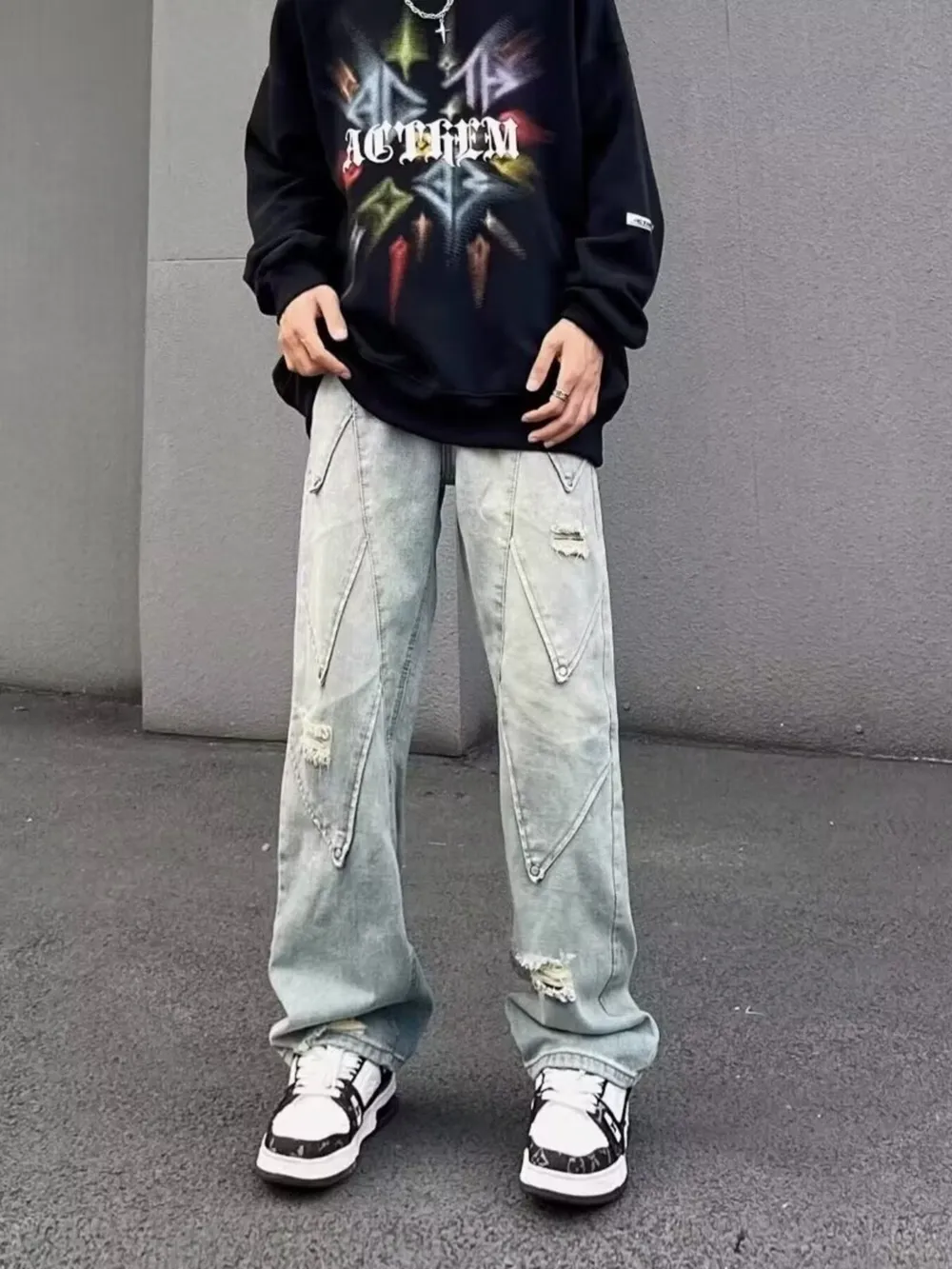 Men's Full Size Distressed Wide Leg Jeans Plus Size, image 3