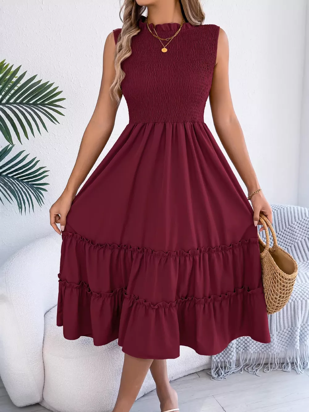 Smocked Sleeveless Tiered Dress, image 28