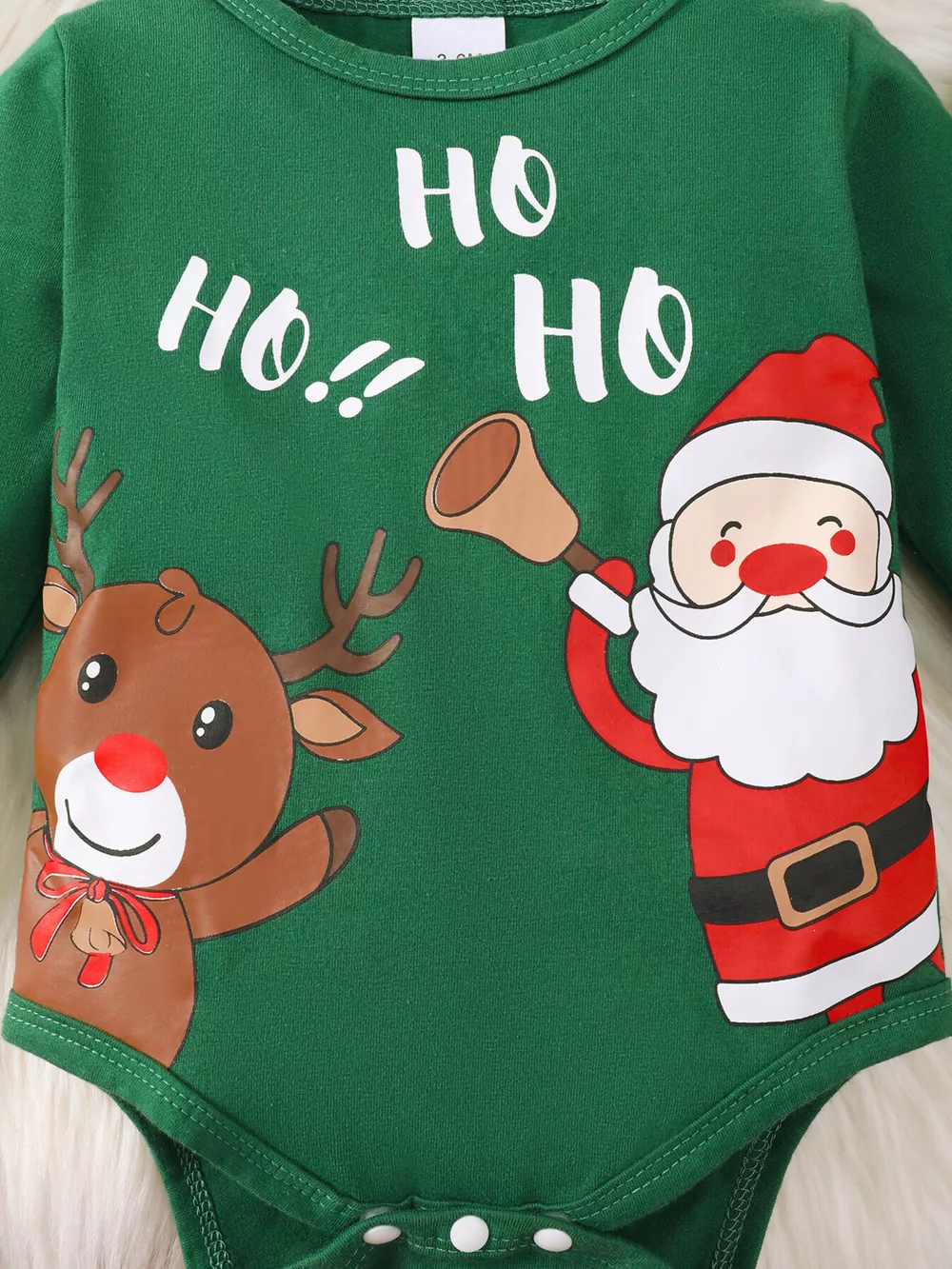Children's Christmas Santa and Reindeer Print Long Sleeve Bodysuit and Pants Set with Hat, image 2