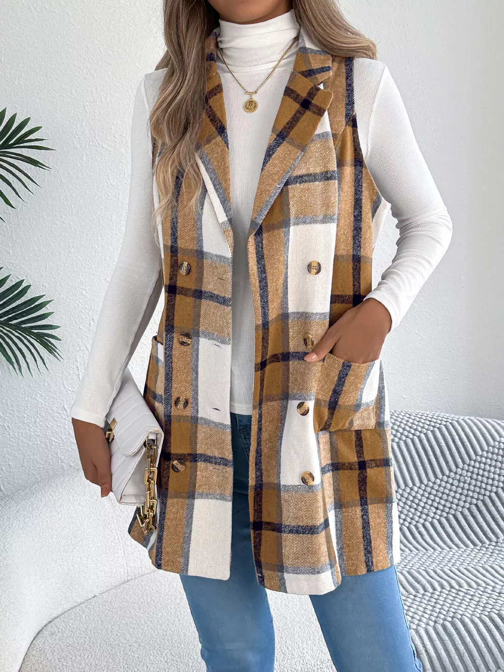 Plaid Double-Breasted Vest Coat, image 17