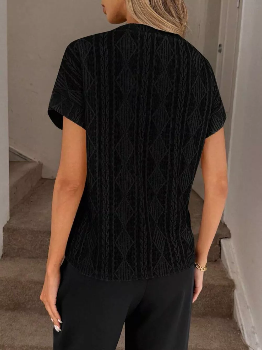 Diamond Pattern Round Neck Top, image 10