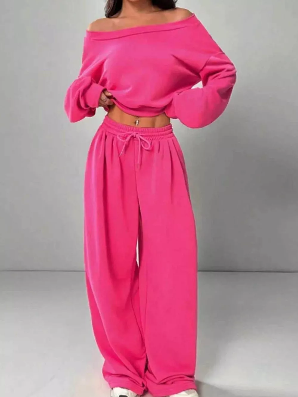 Boat Neck Long Sleeve Top and Pants Set, image 4