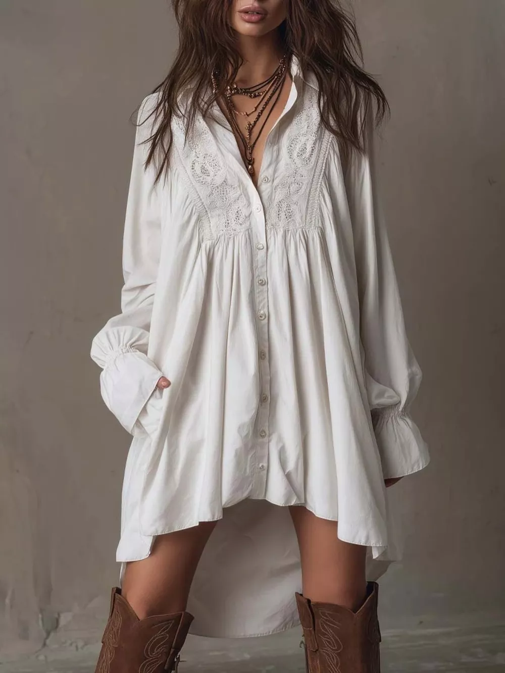 Embroidered High-Low Shirt Dress