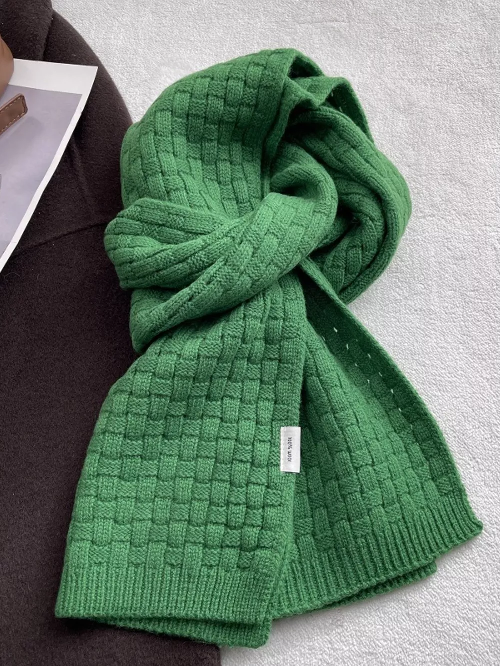 Wool Woven Pattern Knitted Scarf, image 3
