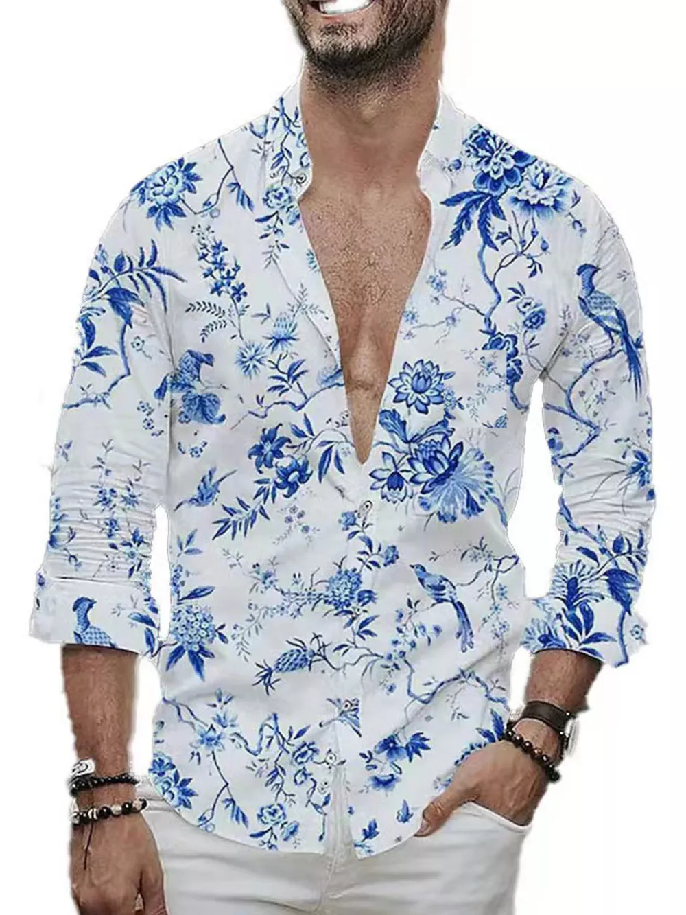 Men's Full Size Floral Print Button-Down Shirt Plus Size, image 2