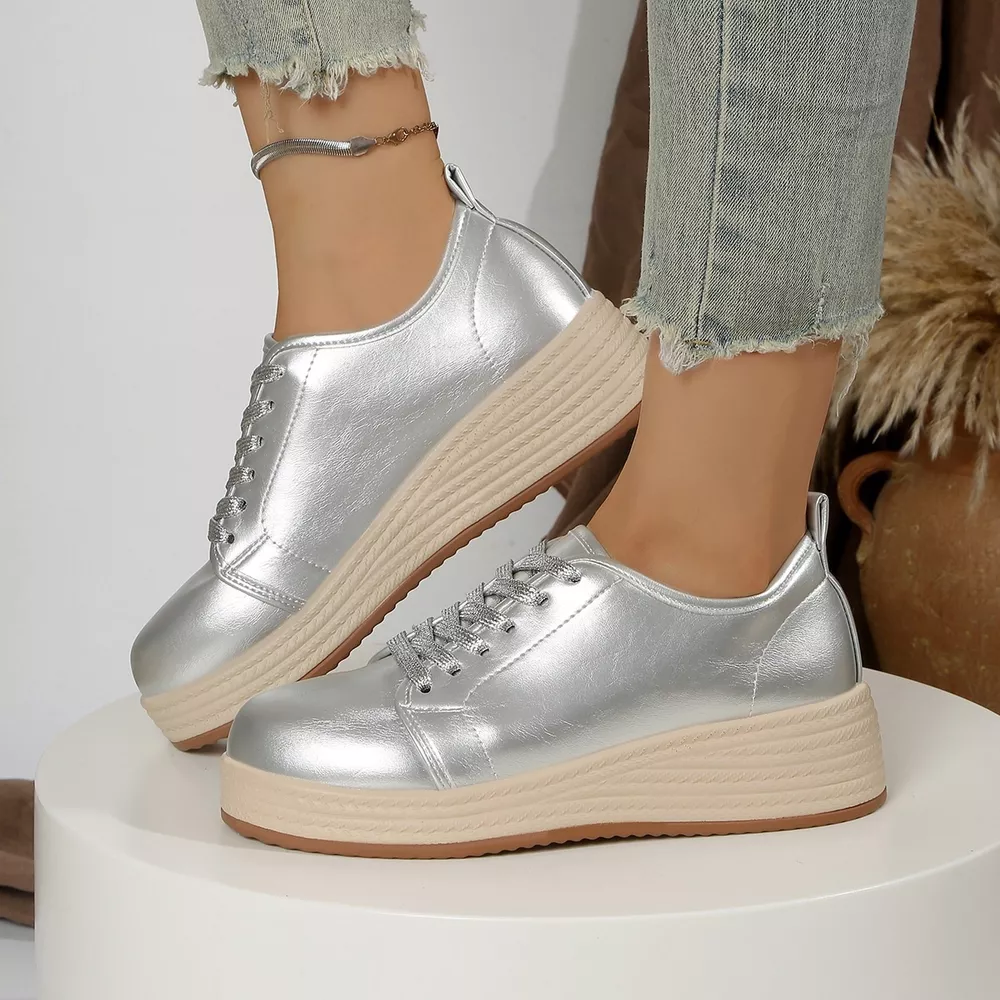 Metallic Platform Sneakers with Height-Increasing Sole, image 5