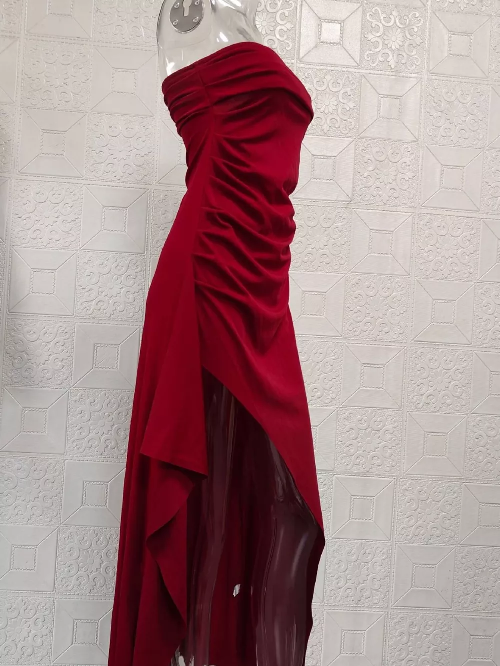 Strapless Ruched High Slit Maxi Dress, image 6