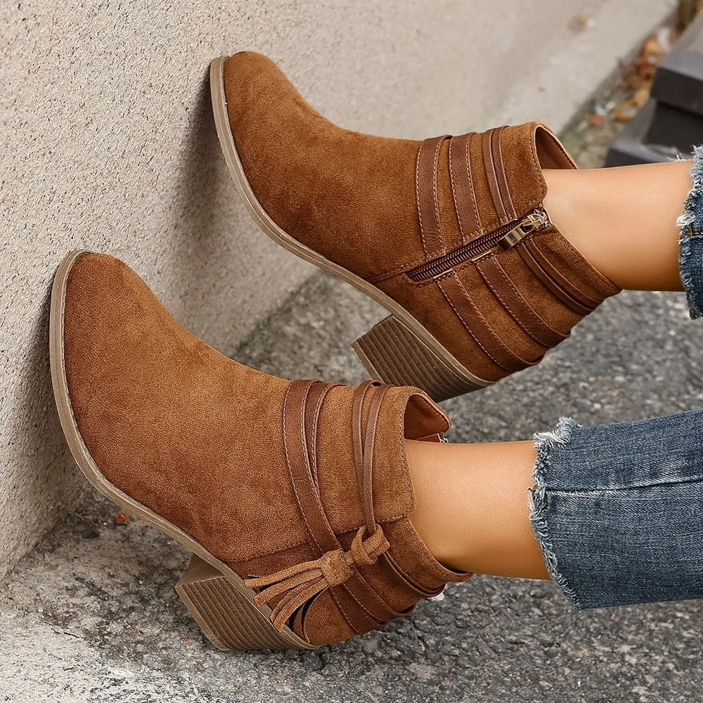 Tassel Point Toe Block Heels Boots, image 5