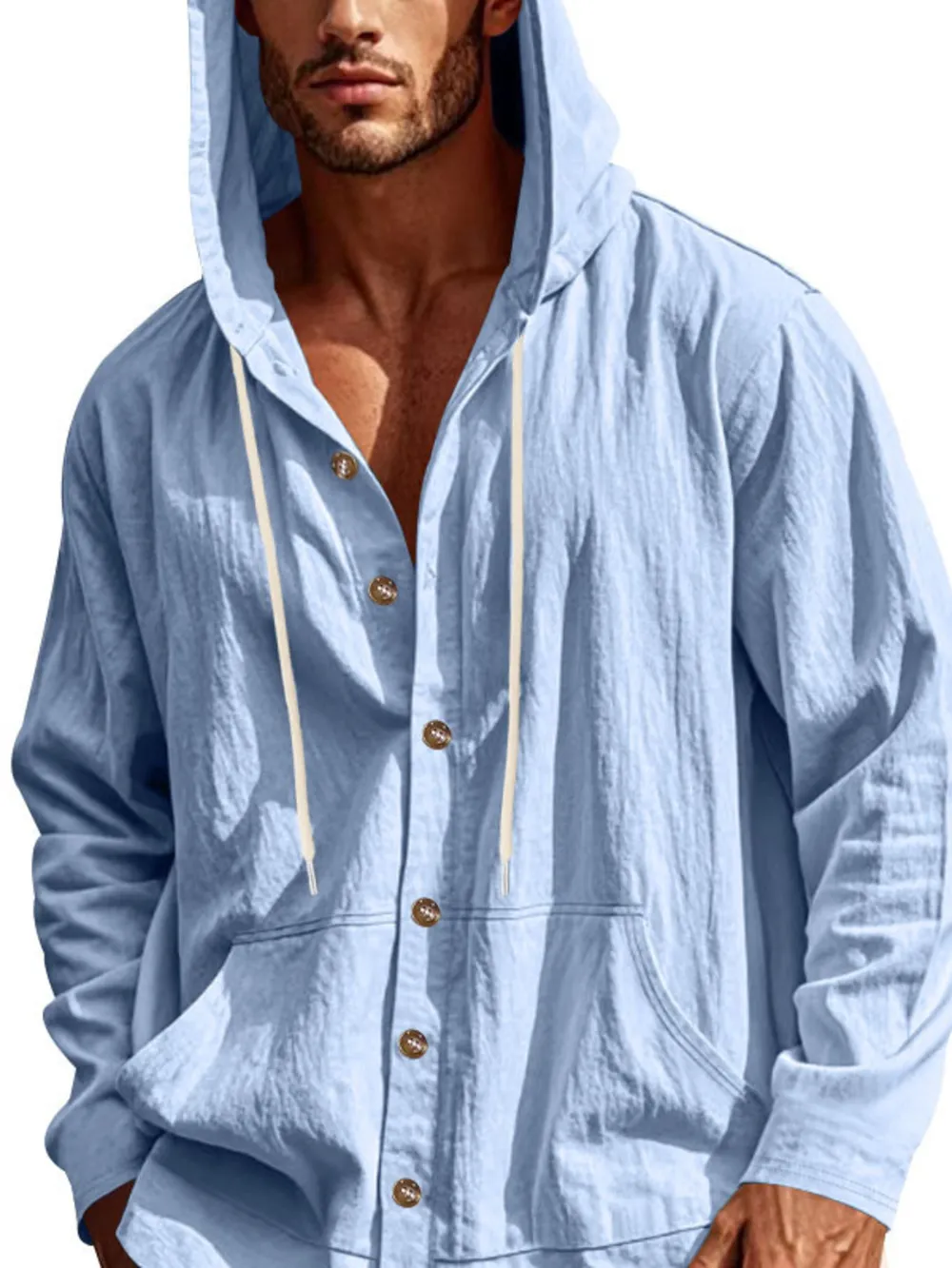 Men's Full Size Drawstring Button Up Hooded Top Plus Size, image 13