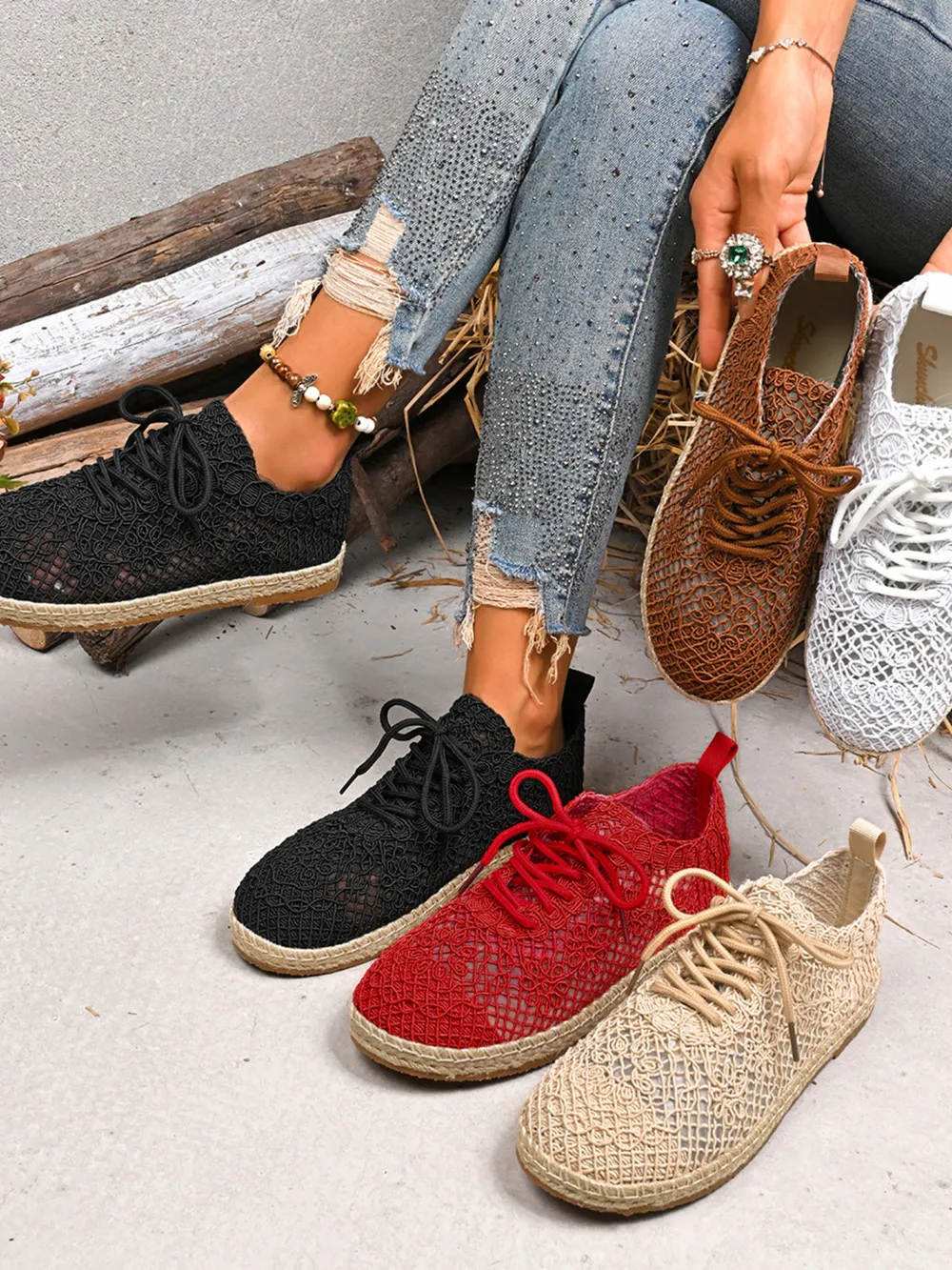 Breathable Woven Lace Up Sneakers, image 10