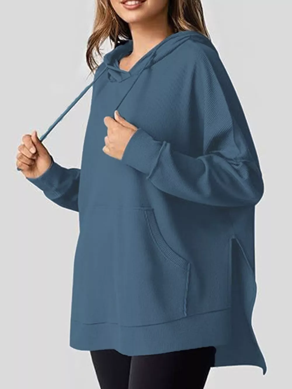 Oversized Drawstring Side Slit Hoodie, image 9