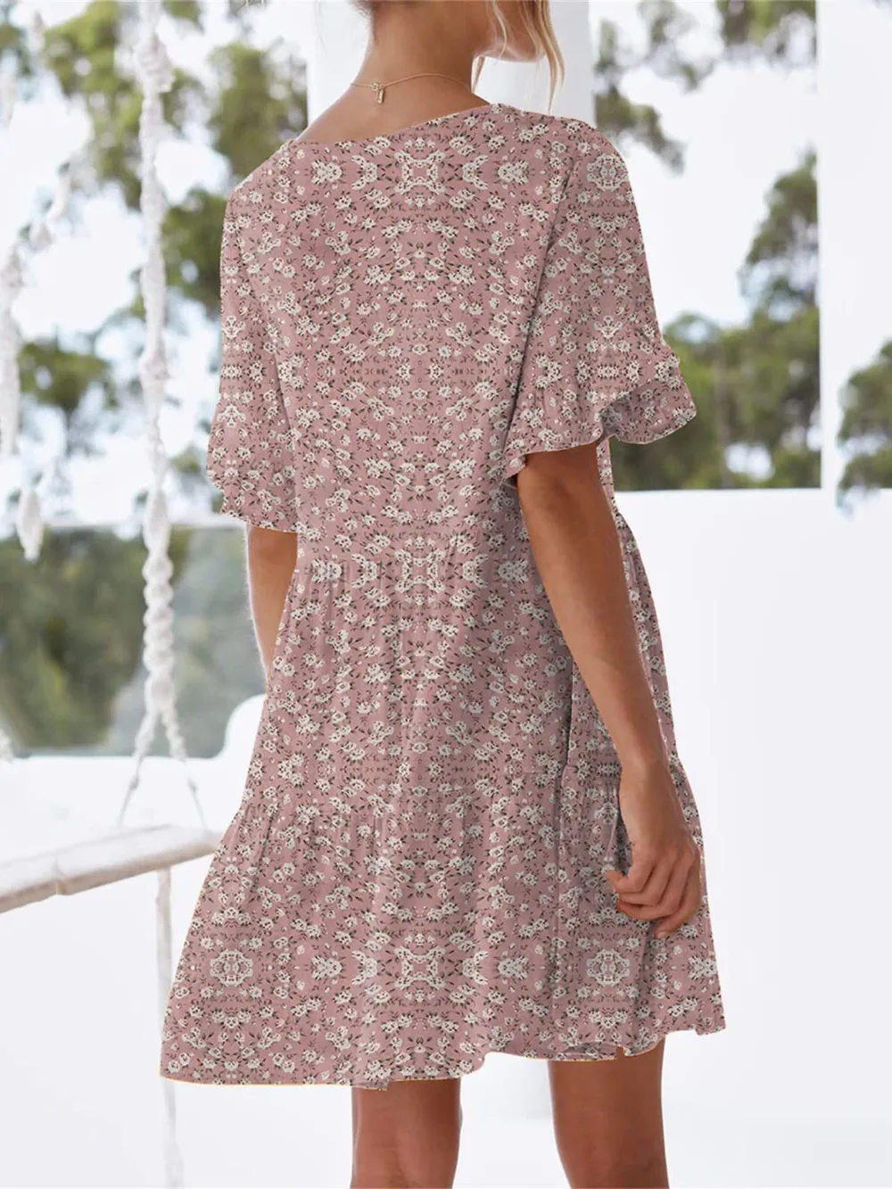 Polka Dot V-Neck Short Sleeve Mini Dress, image 12