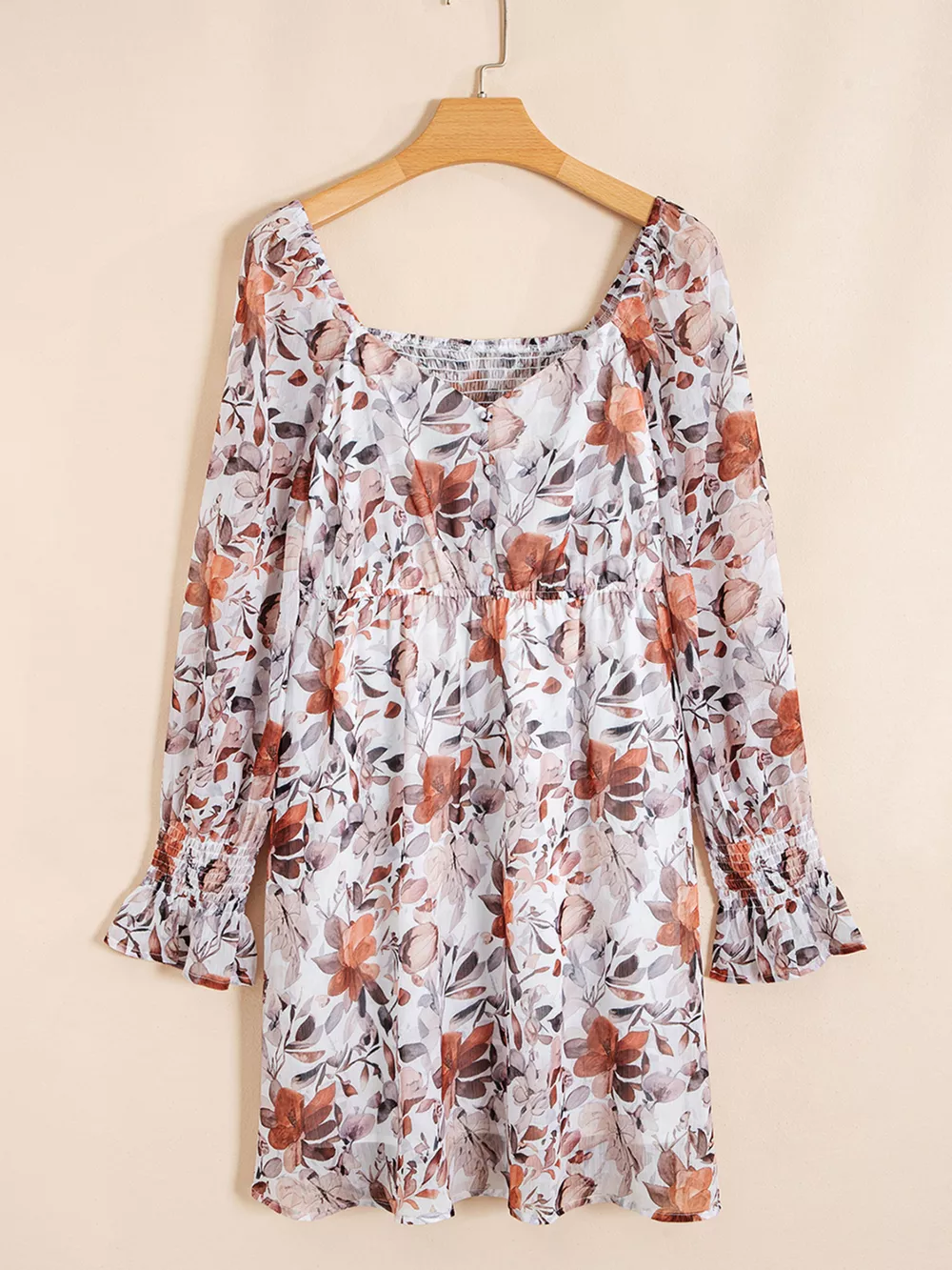 Floral Print Sweetheart Neck Long Sleeve High Waist Mini Dress, image 8