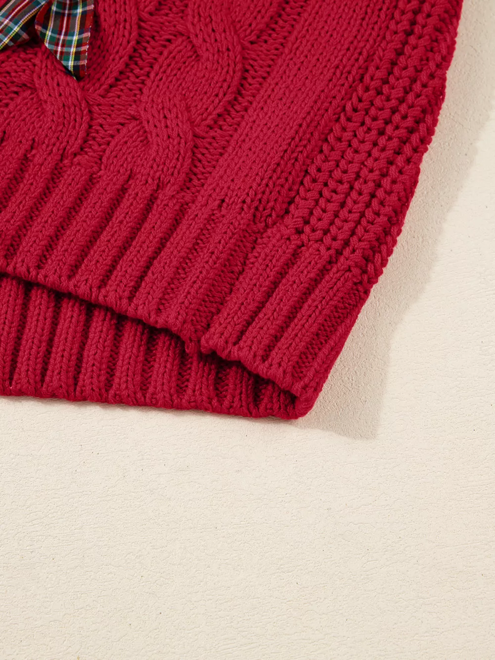 Plaid Lace Up Detail Christmas Holiday Puff Short Sleeve Sweater, image 9