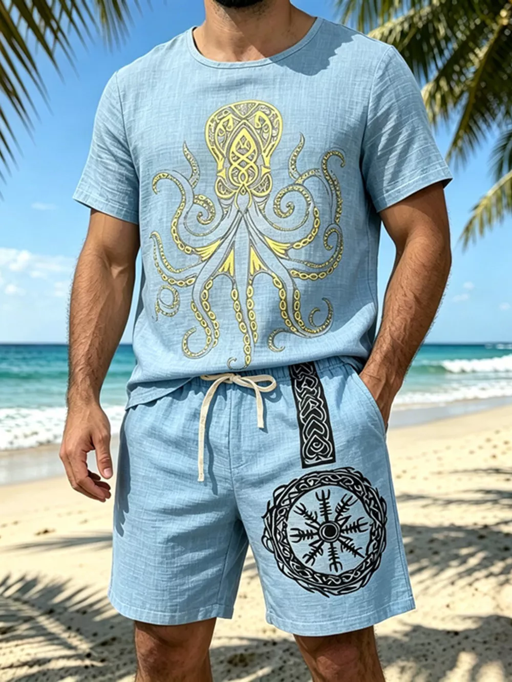 Men's Full Size Round Neck Tee and Shorts Set Plus Size, image 7