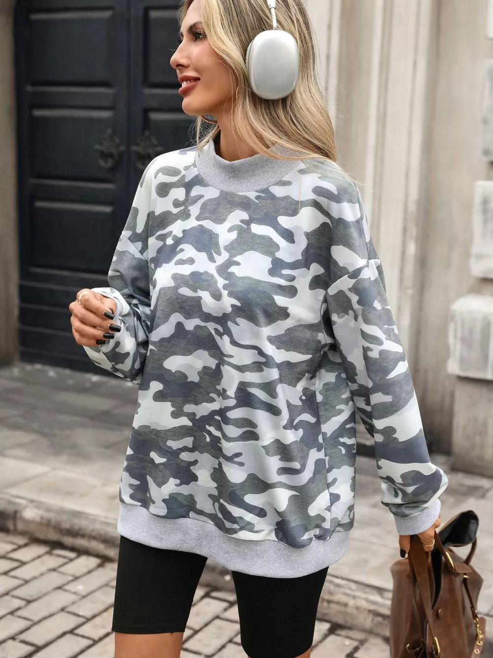 Camouflage Print Mock Neck Sweatshirt, image 16