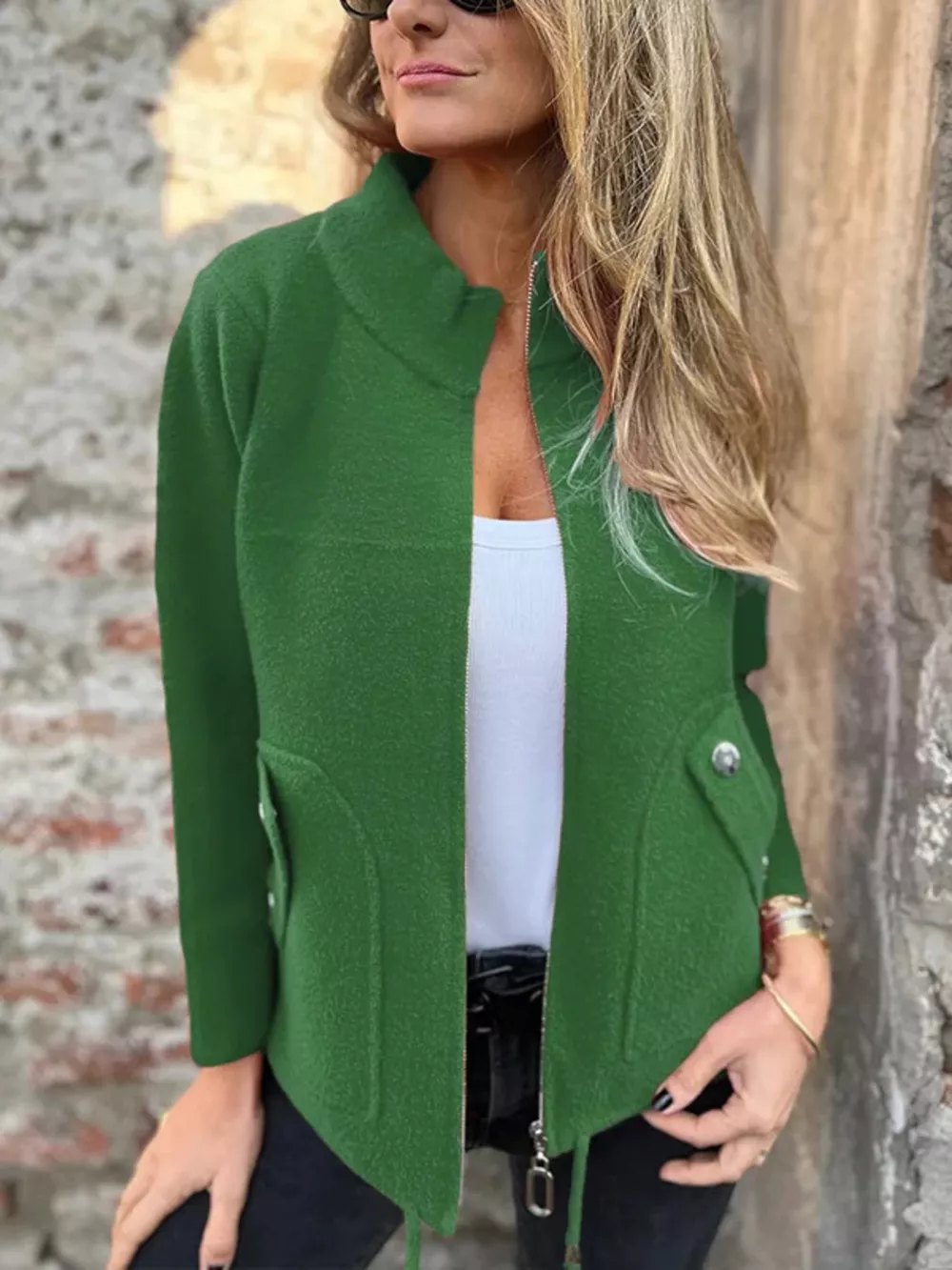 Full Size Textured Knit Zip Up Outerwear Plus Size, image 22