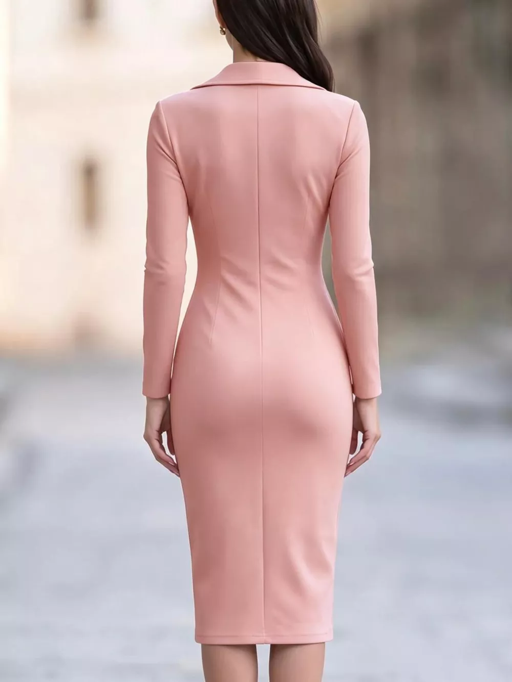 Elegant Asymmetric Zipper Lapel Bodycon Midi Dress, image 2