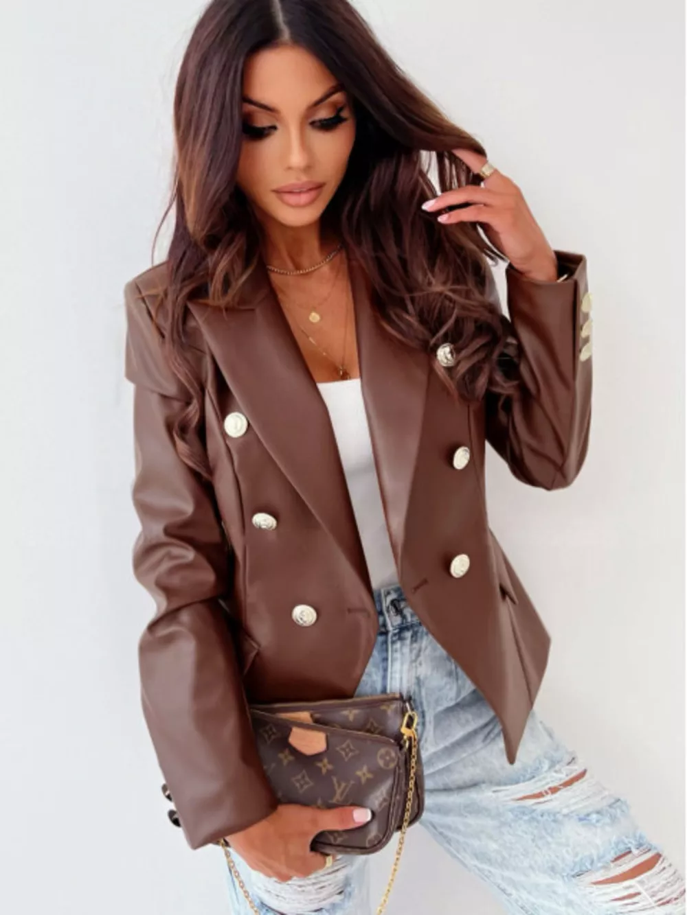 Lapel Collar Leather Blazer, image 15