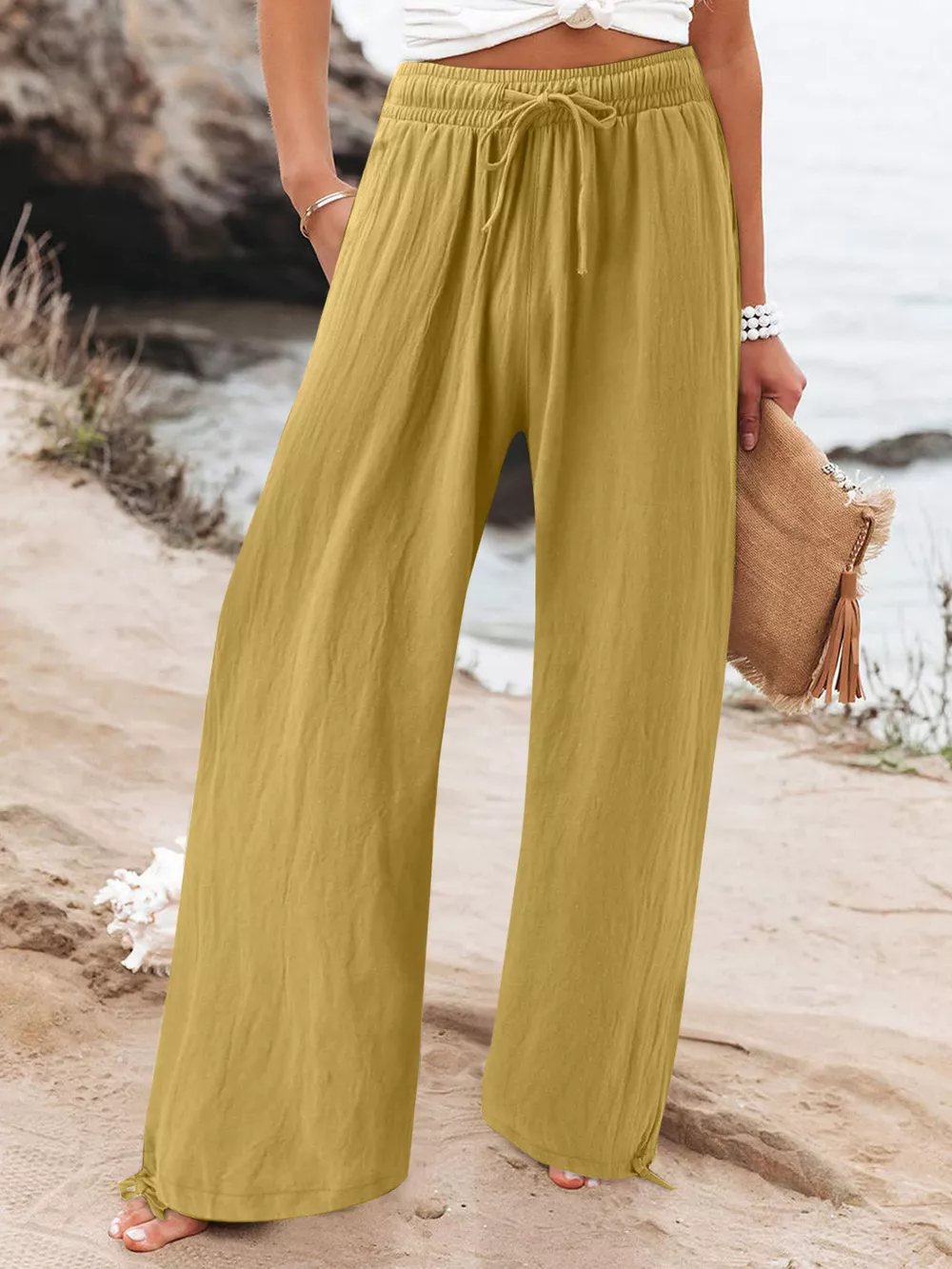 Full Size Drawstring Wide Leg Pants Plus Size, image 4