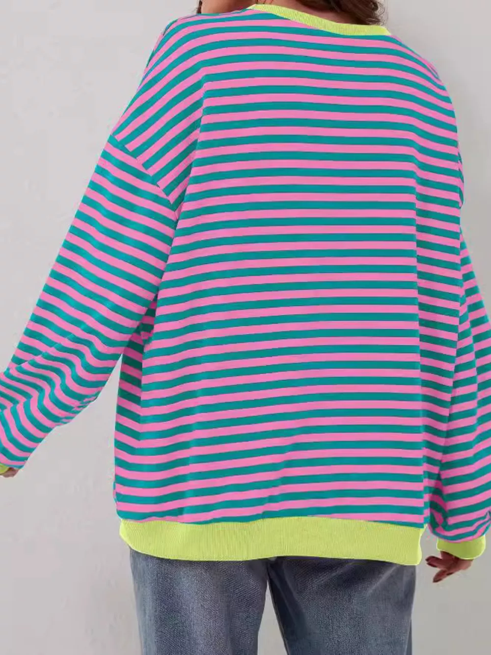 Striped Contrast Trim Oversized Sweatshirt, image 3
