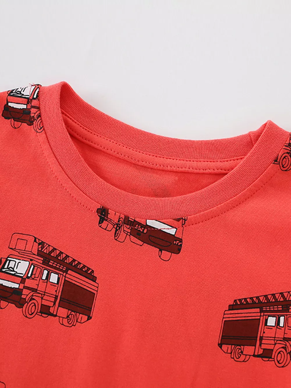 Children's Fire Truck Print Crew Neck Short Sleeve T-Shirt, image 3
