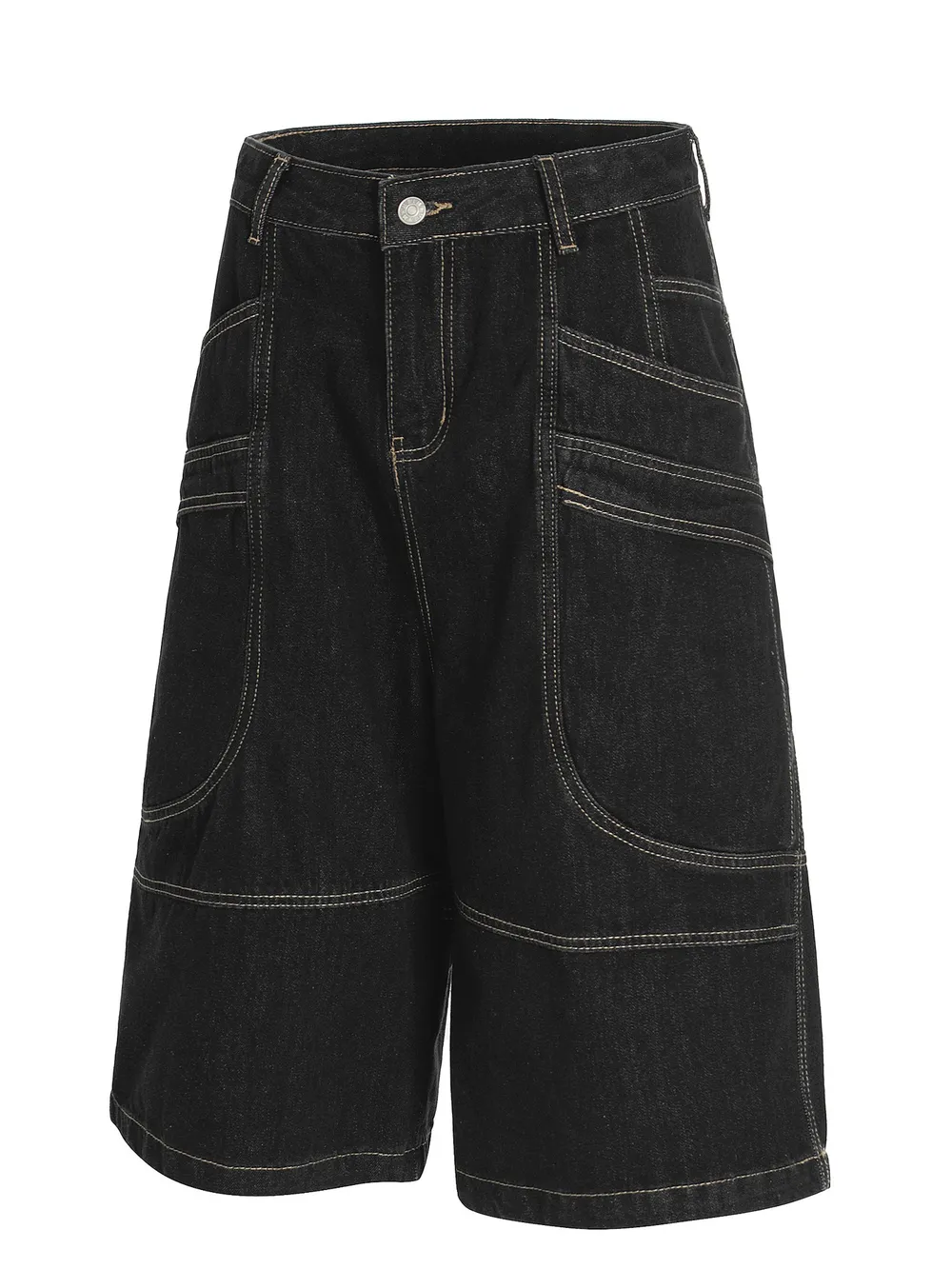 Men's Wide-Leg Denim Shorts with Contrast Stitching, image 2